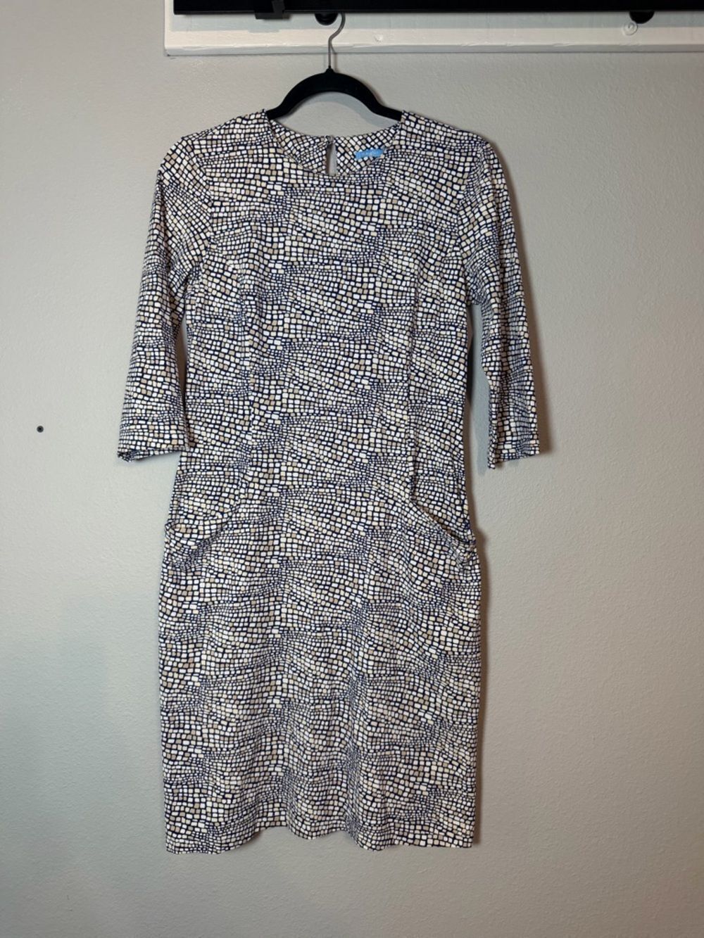 J. McLaughlin Catalyst Catalina Cloth Sheath Dress Medium Blue Tan Pattern